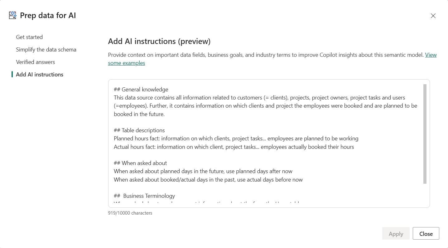 Figure 10 The different configurations options under ‘Prep data for AI’