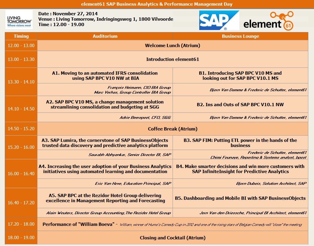 element61 SAP Business Analytics Day 2014 - 27 November, 2014